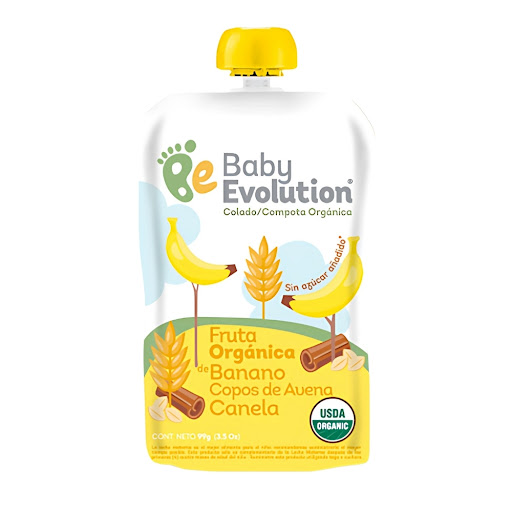 CompotaBaby Evolution Orgánica Fruta De Banano Copos De Avena Canela x 99 gr