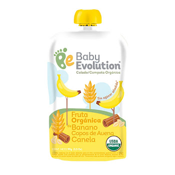 CompotaBaby Evolution Orgánica Fruta De Banano Copos De Avena Canela x 99 gr  