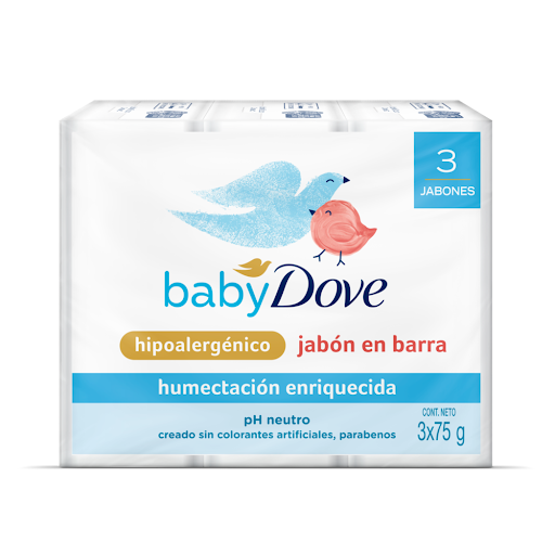 Jabón Dove Baby En Barra Corporal Humectación Sensible 75gr Caja x 3 und
