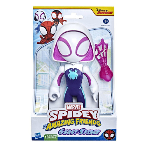 Figura De Acción Spidey And Friends Ghost-spider Gigante Marvel  x 1 Está inspirada en el personaje Ghost-Spider de la serie animada. Incluye un accesorio arácnido y es ideal para niños mayores de 3 años.