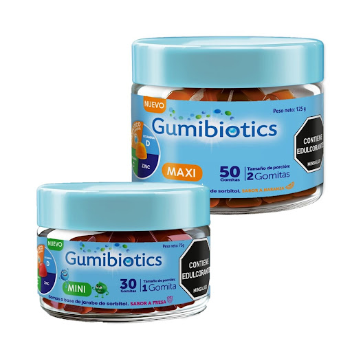 Combo Gomitas Gumibiotics con Probióticos Sabor Naranja+ Gomas Gumibiotics Sabor Fresa Pack x 2 und