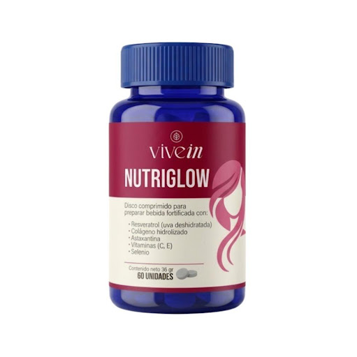 NUTRIGLOW x 60 DISCOS Resveratrol, Colágeno hidrolizado, Astaxantina, Vitaminas y Selenio  Vivein Frasco x 60 discos x 60 discos Fórmula que apoya la belleza desde el interior, contribuyendo al bienestar de piel, cabello y uñas.