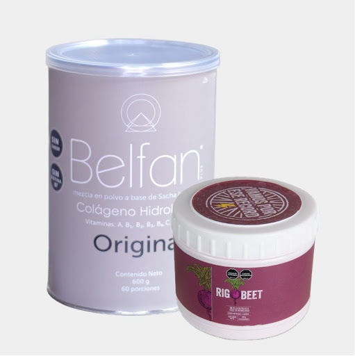 Combo Energía + Recuperación con Rigo beet  Belfan Lata y pote  x 1 Rigo Beet una mezcla en polvo a base de remolacha con L-arginina, guaraná, glucosa y fructuosa ideal para aumentar los niveles de energía cuando haces actividad física y colágeno hidrolizado Belfan Or