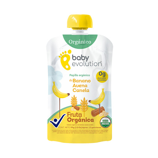 CompotaBaby Evolution Orgánica Fruta De Banano Copos De Avena Canela x 99 gr