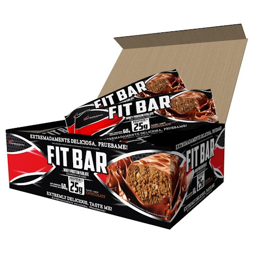 Fit Bar Chocolate 720 g  Barra de proteina + Snack NUTRAMERICANPHARMA Caja x Caja X 12 Barras C/U 60 g 1.58 Lb (720g) Fit Bar, es una deliciosa e irresistible barra de proteína con una formula revolucionaria y novedosa, que te ayuda a cumplir con tus objetivos de una manera saludable el cual aporta 25 g de proteína p