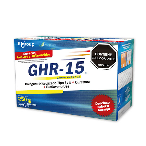 Colágeno Hidrolizado Ghr-15 Aloe Vera + Vitamina C Nutripharma Caja x 25 Sobres