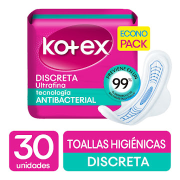 Toallas Femeninas Kotex Discreta Antibacterial x 30 und  