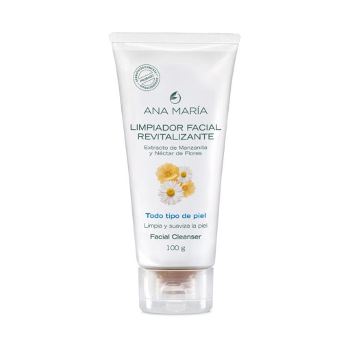LIMPIADOR ANA MARIA FACIAL REVITALIZANTE ENVASE X 100 G ANA MARIA ENVASE x 1 UND Elaborado con Néctar de Flores y Extracto de Manzanilla. Limpia y suaviza la piel, aporta luminosidad y frescura, ayuda a calmar la piel.