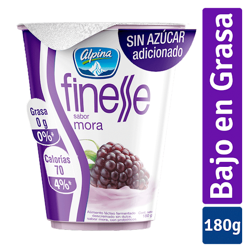 Yogurt Alpina Finesse Sabor A Mora Sin Azúcar x 180 gr
