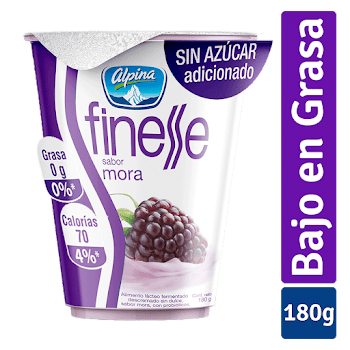 Yogurt Alpina Finesse Sabor A Mora Sin Azúcar x 180 gr  