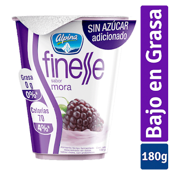 Yogurt Alpina Finesse Sabor A Mora Sin Azúcar x 180 gr undefined