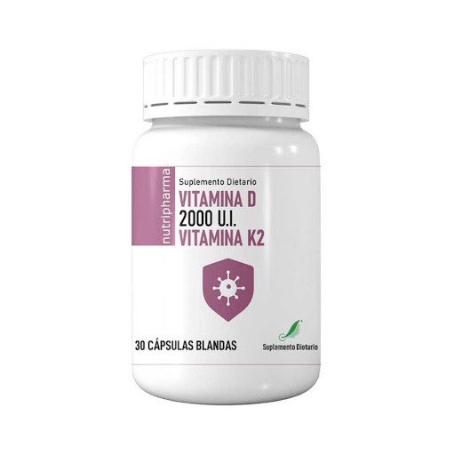 Vitamina D3 + Vitamina K2 Ffi Group Frasco x 1 Vitamina D3 2000 U.I. + K2 80 mcg ayuda a fortalecer huesos y dientes, mejora la absorción del calcio, apoya el sistema inmunológico y contribuye a la salud cardiovascular. Presentación de 30 cápsulas