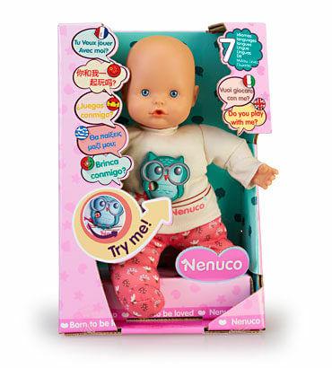 Bebé Nenuco Interactivo 7 Idiomas 30 Cms Nenuco Caja x 1 Descubre el increíble Nenuco 7 Lenguajes, un muñeco interactivo de 30 cms con cuerpo blandito. Nenuco educativo que habla en 7 idiomas diferentes: inglés, español, francés, italiano, chino,portugués y