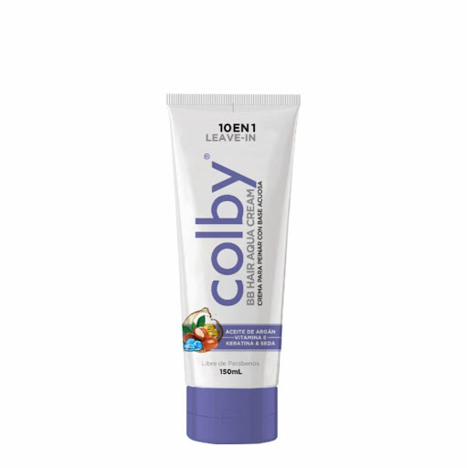 BB Hair Aqua Cream Colby Frasco x 150 ml Colby Frasco x 150 ml Obtén todo lo que tu cabello necesita en un solo paso con la BB Hair Aqua Cream. Esta crema para peinar de base acuosa ofrece 10 beneficios en 1: brillo, suavidad, desenredo, hidratación, reparación, 