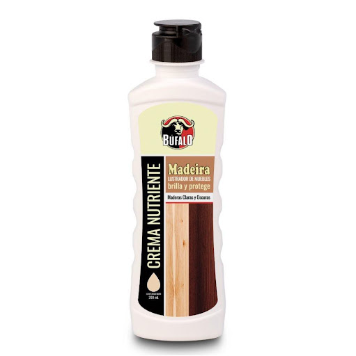 Of. Crema muebles Búfalo x 200 cm³ gratis paño. BÚFALO Frasco x 1 Und Crema especial que limpia, brilla y protege muebles de madera de color claro u oscuro. Sirve también para muebles de fórmica, plásticos, esmaltados o metálicos.

FORMAS DE USO – PASO A PASO
Limpie el 