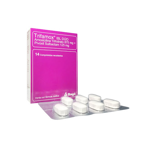 Trifamox IBL Dúo Amoxicilina + Sulbactam 875mg/125mg Bagó Caja x 14 Comprimidos