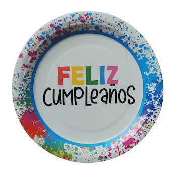 Plato Ecológico Nico Feliz Cumpleaños Colores x 8 und   