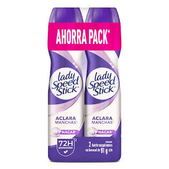 Desodorante Mujer Lady Speed Stick Spray Derma + Aclarado Frasco 91gr x 2 und  