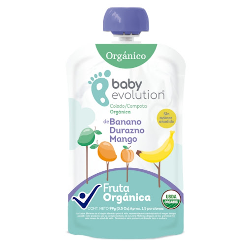 Compota Baby Evolution Banano Durazno Mango Orgánica +6 Meses x 99 gr