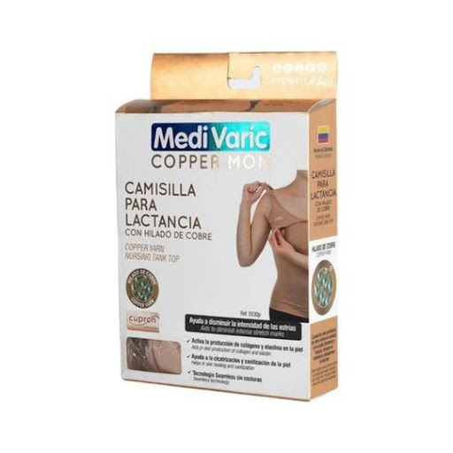 CAMISILLA PARA LACTANCIA CON HILADO DE COBRE S/M BEIGE MEDIVARIC  x 1 Camisilla materna sin costuras, elaborada con hilado de cobre, diseñada para brindar comodidad, soporte y facilidad durante la lactancia. Cuenta con tirantes ajustables, doble capa en el busto, soport