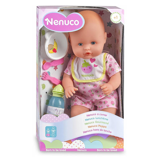 Nenuco Care Rosado Muñeco Bebé con Accesorios Médicos y de Alimentación 35 cm Nenuco Caja x 1 Cuida de tu bebé con Nenuco Care. Este completo set incluye un muñeco bebé de 35 cm con cuerpo duro y dos versiones de accesorios para todas las rutinas diarias. Puedes elegir entre el Nenuco con acce