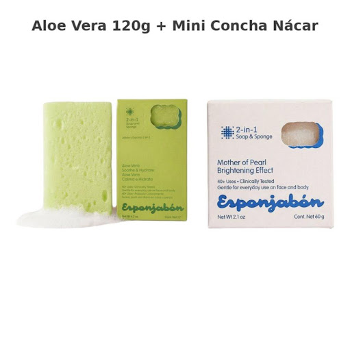 KIT X 2 Esponjabon Aloe Vera + Mini Concha Nácar (Aloe Vera 120g 1 und y Mini Concha Nácar 60g 1 und) Esponjabon 120g x 1 undefined
