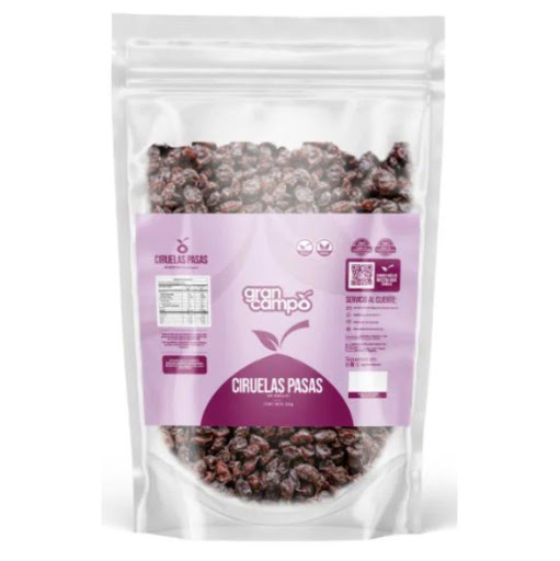 Ciruelas Pasas Gran Campo Doypack 500gr Gran Campo Daypack x 500gr 100% naturales, sin aditivos artificiales, colorantes ni conservantes.
Nuestras ciruelas pasas sin semillas son el resultado de un cuidadoso proceso de deshidratación que concentra su dulzor natural y