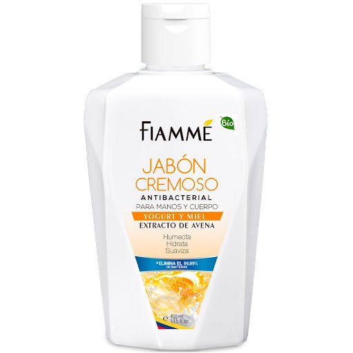 Jabón cremoso yogurt y miel x400ml Fiamme frasco x 1 Jabón para manos y cuerpo. Contiene extracto de avena que es rica en proteínas para revitalizar y nutrir, contiene emolientes que humectan y suavizan la piel más vitamina E que evita la resequedad.
