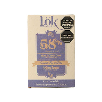 Chocolate Lok 58% Sin Azúcar Origen Colombia x 60 gr   