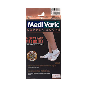Tobillera Pie Sensible   Hilado Cobre Unisex Medivaric Negro L Caja x 1 Par  