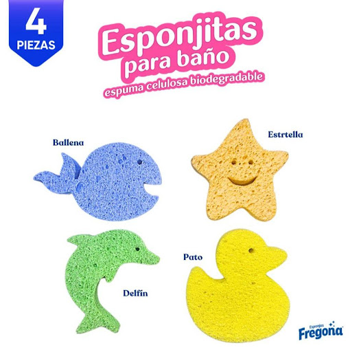 ESPONJITAS BAÑO x4 Esponjas Fregona Paquete x 1 Esponjas suaves para el baño de los niños, figuras de animalitos para distraerlos