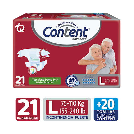 Pañales Adulto Content Advnce Talla L Paquete x 21 und + Toallas Húmedas x 20 und