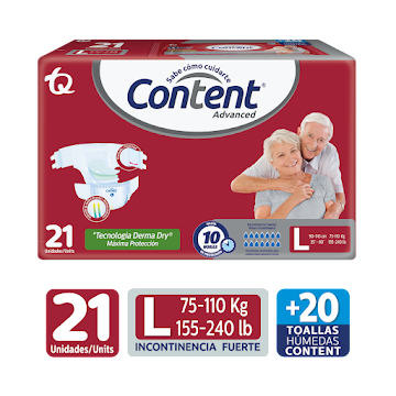 Pañales Adulto Content Advnce Talla L Paquete x 21 und + Toallas Húmedas x 20 und  