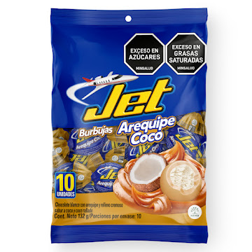 Chocolatina Jet Burbujas Arequipe Coco Bolsa 132 gr x 10 und  