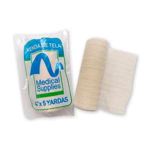 VENDA GASA TELA 4X5 (PAQ X2) MEDSUP 0 x 2 Venda de gasa tejida de 4 pulgadas por 5 yardas, fabricada en hilaza de algodón crudo. Es liviana, suave, libre de partículas extrañas y de color piel claro. Se utiliza para fijar apósitos, inmoviliza