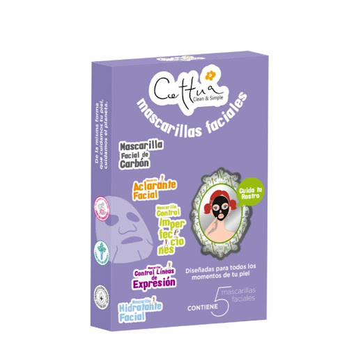 Kit Mascarillas Faciales Cettua Cettua Caja x 5 Kit de 4 Mascarilla con velo facial y vegana Biodegradables a base de plantas con certificacion vegana.

el kit contiene:

-Mascarilla Hidratante:  Aporta suavidad y elasticidad a la piel.
-Mascarilla