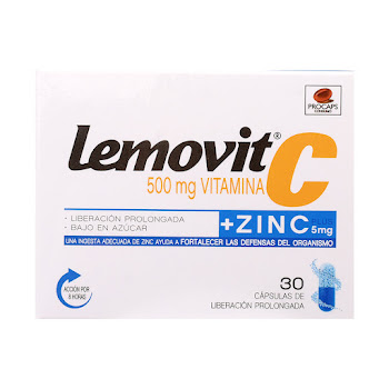 Lemovit C Vitamina C + Zinc 500mg/5mg Procaps Caja x 30 Cápsulas  