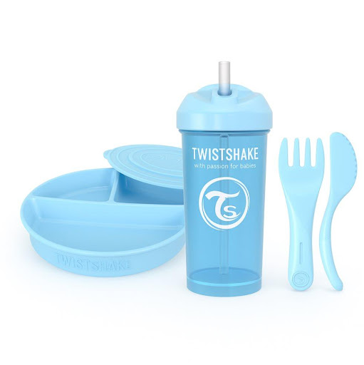 COMBO TWISTBLUE PLATO , CUBIERTOS Y VASO PITILLO TWISTSHAKE COMBO  X 3 UND x 3 