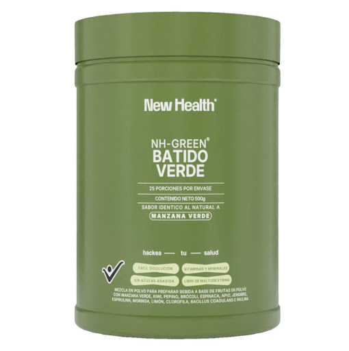 NH-GREEN BATIDO VERDE  Newhealth Frasco x 500gr x 1 und Disfruta una forma deliciosa y natural de cuidar tu cuerpo con el Batido Verde NH-Green de NewHealth. Su fórmula combina extractos de vegetales, frutas y superalimentos que aportan energía, vitalidad 