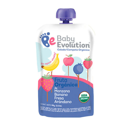 Compota Baby Evolution Orgánica Fruta De Manzana Banano Fresa Arándano x 99 gr