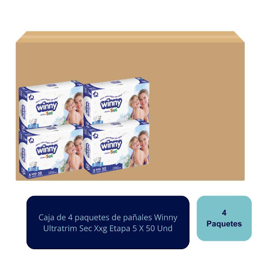 Pañales Ultratrim Sec Xxg Etapa 5 X 50 Und Winny  Caja x 4 Alta tecnología que retiene la humedad por mucho más tiempo. Ajuste ergonómico perfecto para niños en su etapa de exploración activa.