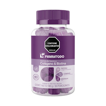 Gomas Farmatodo Colageno Hidrolizado + Biotina + Vitamina E 133 mg/100µg/6,6mg Frasco x 60 und  