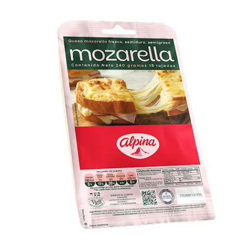 Queso Alpina Mozarella Tajado Fresco Semiduro Semigraso x 240 gr