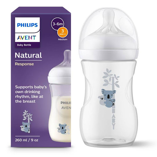 Tetero Natural Response Válvula Anticólicos Koala 9oz (1m+) Flujo Medio  Philips Avent Caja x 1