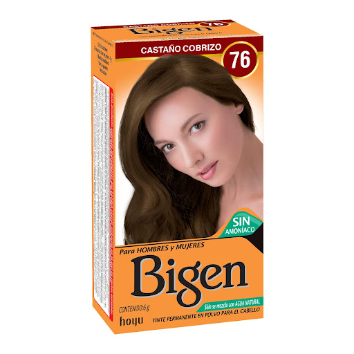 Tinte Bigen, Castaño Cobrizo Ref 76, Permanente, sin Amoniaco x 6 G Bigen Caja x 1 Tinte Permanente en Polvo,Realza el Brillo y Color Natural de tu Cabello,Se mezcla con agua y No contiene amoniaco