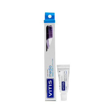 Cepillo Dental Vitis   Medio x 1 und + Crema Dental Vitis Blanqueadora x 15 ml  