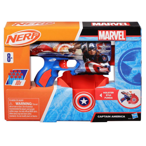 Lanzador Nerf Marvel Capitán América Nerf  x 1 Es un juguete inspirado en el icónico superhéroe de Marvel. Este lanzador combina diseño temático con funcionalidad, permitiendo a los niños recrear emocionantes aventuras. Incluye dardos Nerf Elite q