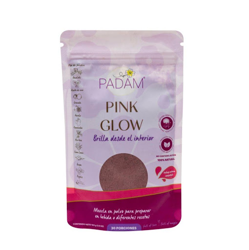 Pink Glow  Padam Doypack x 100gr x 1 und Pink Glow PADAM es una mezcla rejuvenecedora que ayuda a regenerar celulas, fortalece el sistema inmune y restaura la apariencia de la piel. Actua como cicatrizante y reduce el estrés oxidativo, celul