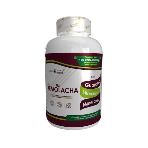 Remolacha con Guaraná – Energía y Concentración NATURAL HEALTH PASTILLERO x 1 Suplemento natural que ayuda a aumentar la energía, favorecer la concentración y apoyar el rendimiento físico y mental. Ideal para promover vitalidad en la rutina diaria.