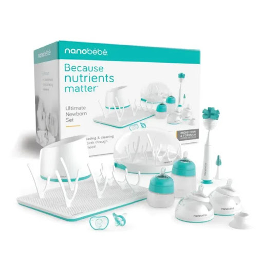 Set Primordial para Recién Nacido - Verde Azulado Nanobébé Caja x 24 el set primordial de alimentación para recién nacidos Nanobébé proporciona a los nuevos padres todo lo necesario para alimentar con éxito al bebé con biberón o con una alimentación combinada. Facilita